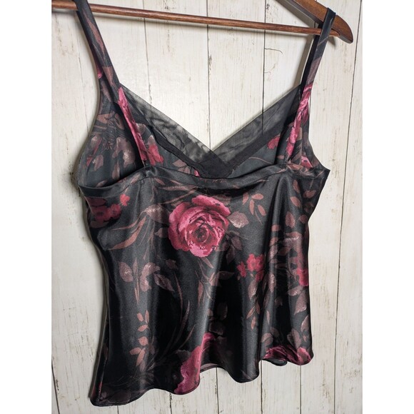 Black Floral Satin Cami Tank Top Size L Goth Romantic Dark Academia Whimsigoth - Picture 4 of 7
